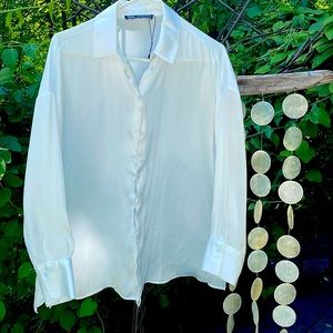 Zara womens white satin button down